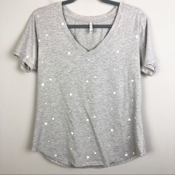Z SUPPLY | Star Print Gray Short Sleeve V-neck Tee White Women’s Size Medium - Picture 3 of 11